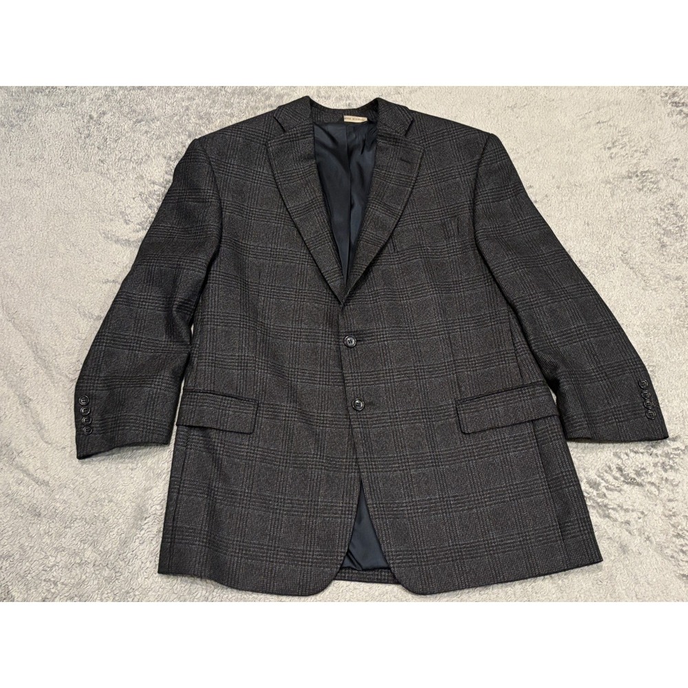 Joseph & Feiss Lambswool Blazer Mens 44 Regular Dark Gray Plaid Two Button Coat